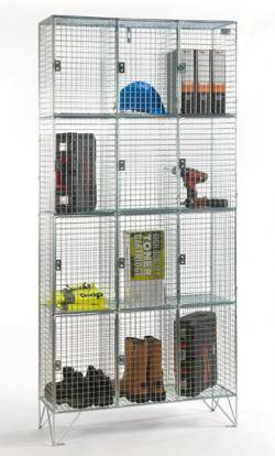 Wire Mesh Lockers - 4 Door 305mm Deep Warehouse Ladder